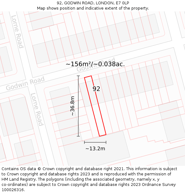 92, GODWIN ROAD, LONDON, E7 0LP: Plot and title map