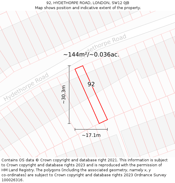 92, HYDETHORPE ROAD, LONDON, SW12 0JB: Plot and title map