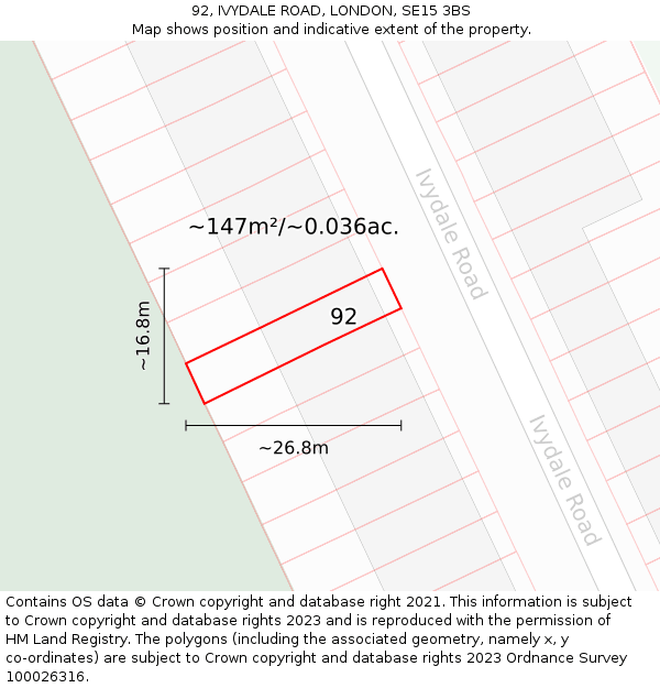 92, IVYDALE ROAD, LONDON, SE15 3BS: Plot and title map