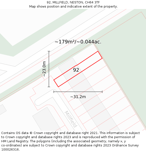 92, MILLFIELD, NESTON, CH64 3TF: Plot and title map