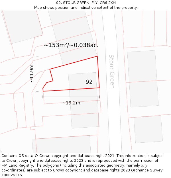 92, STOUR GREEN, ELY, CB6 2XH: Plot and title map