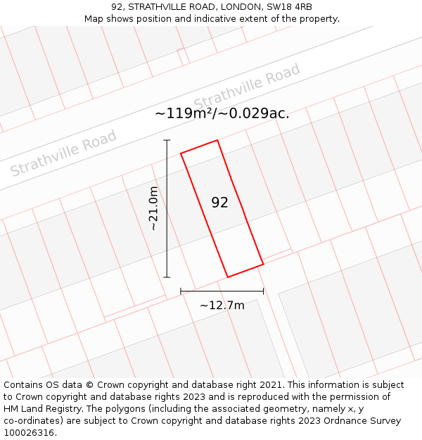 92, STRATHVILLE ROAD, LONDON, SW18 4RB: Plot and title map
