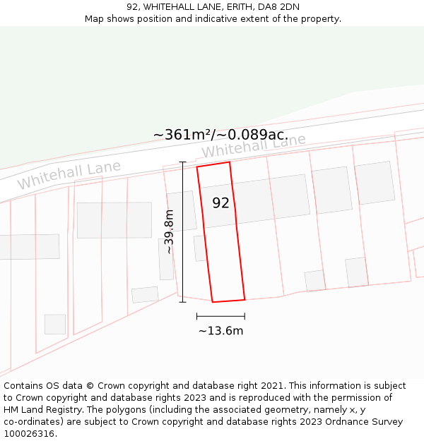 92, WHITEHALL LANE, ERITH, DA8 2DN: Plot and title map