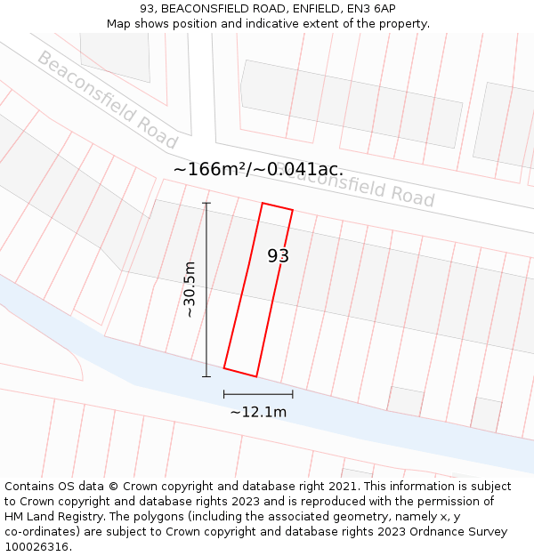 93, BEACONSFIELD ROAD, ENFIELD, EN3 6AP: Plot and title map