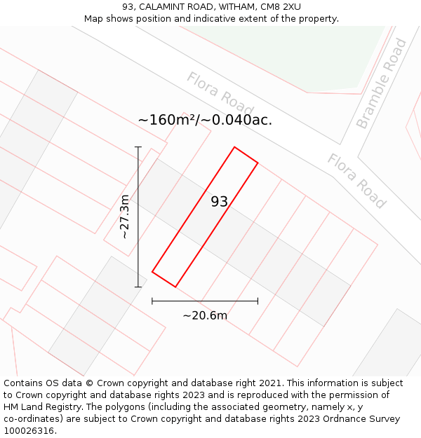 93, CALAMINT ROAD, WITHAM, CM8 2XU: Plot and title map