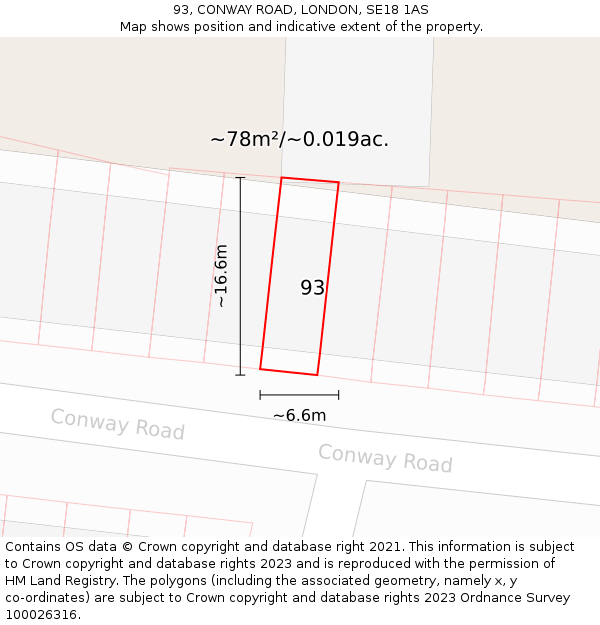 93, CONWAY ROAD, LONDON, SE18 1AS: Plot and title map