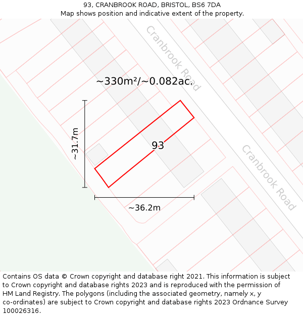 93, CRANBROOK ROAD, BRISTOL, BS6 7DA: Plot and title map