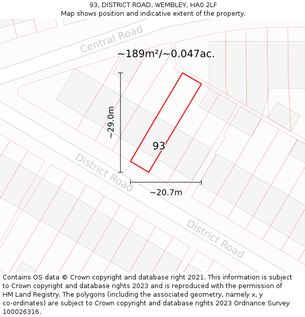 93, DISTRICT ROAD, WEMBLEY, HA0 2LF: Plot and title map