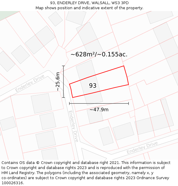 93, ENDERLEY DRIVE, WALSALL, WS3 3PD: Plot and title map