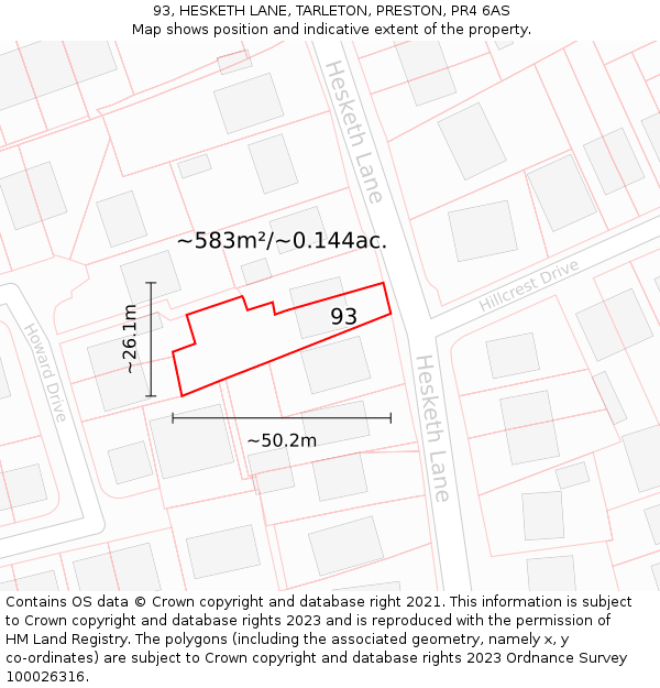 93, HESKETH LANE, TARLETON, PRESTON, PR4 6AS: Plot and title map