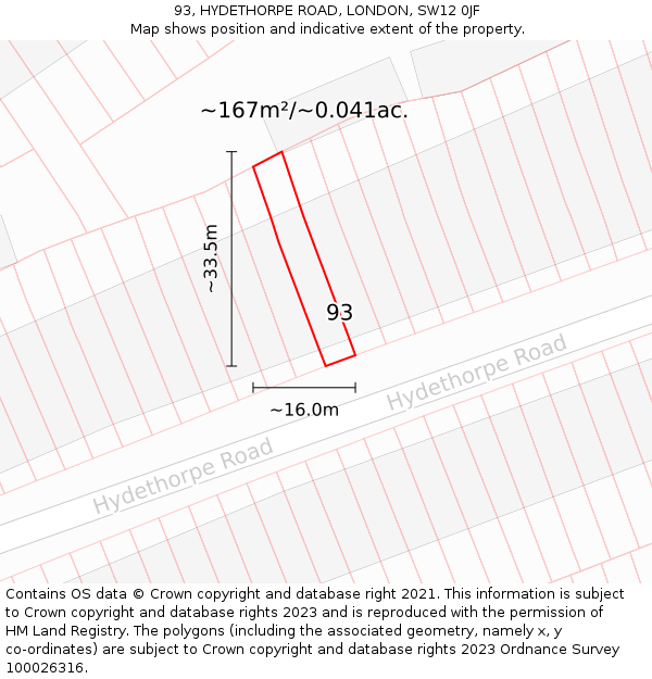 93, HYDETHORPE ROAD, LONDON, SW12 0JF: Plot and title map