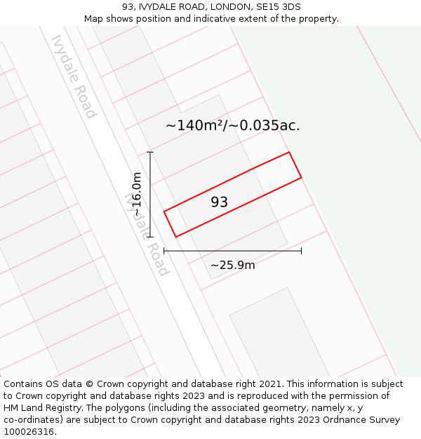 93, IVYDALE ROAD, LONDON, SE15 3DS: Plot and title map