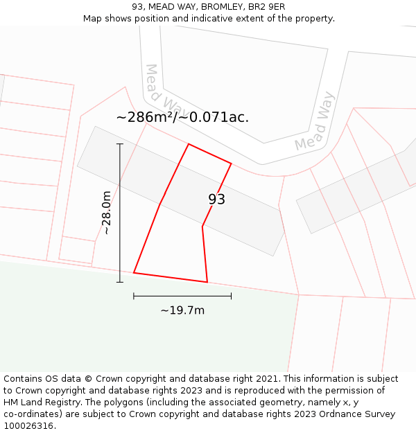 93, MEAD WAY, BROMLEY, BR2 9ER: Plot and title map
