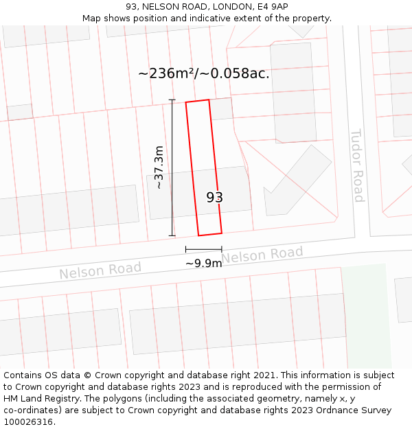 93, NELSON ROAD, LONDON, E4 9AP: Plot and title map