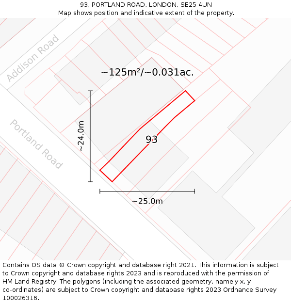 93, PORTLAND ROAD, LONDON, SE25 4UN: Plot and title map