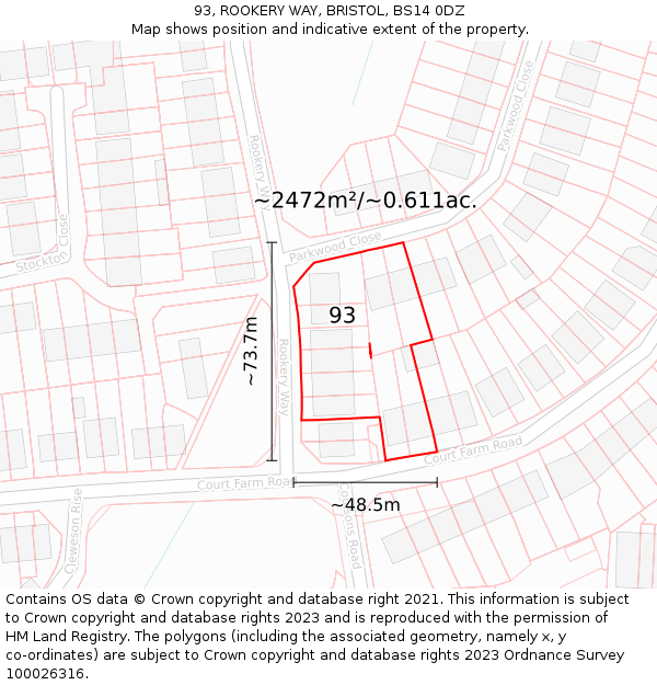 93, ROOKERY WAY, BRISTOL, BS14 0DZ: Plot and title map