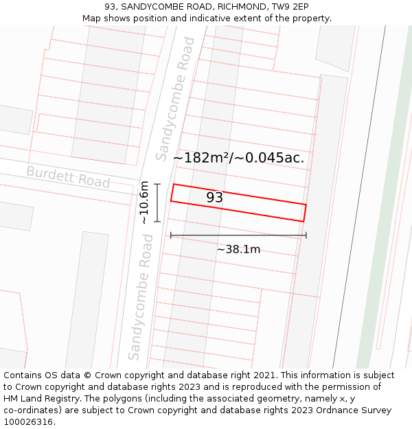 93, SANDYCOMBE ROAD, RICHMOND, TW9 2EP: Plot and title map