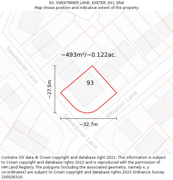 93, SWEETBRIER LANE, EXETER, EX1 3AW: Plot and title map