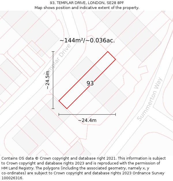 93, TEMPLAR DRIVE, LONDON, SE28 8PF: Plot and title map