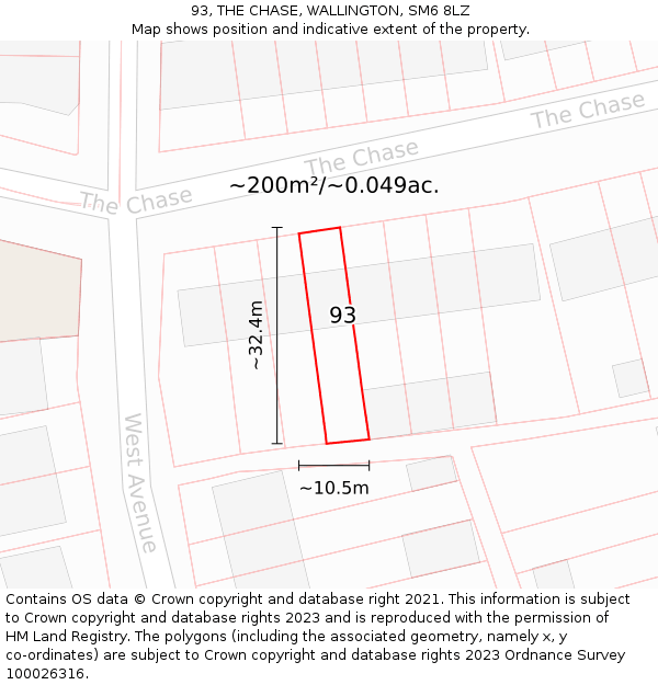 93, THE CHASE, WALLINGTON, SM6 8LZ: Plot and title map