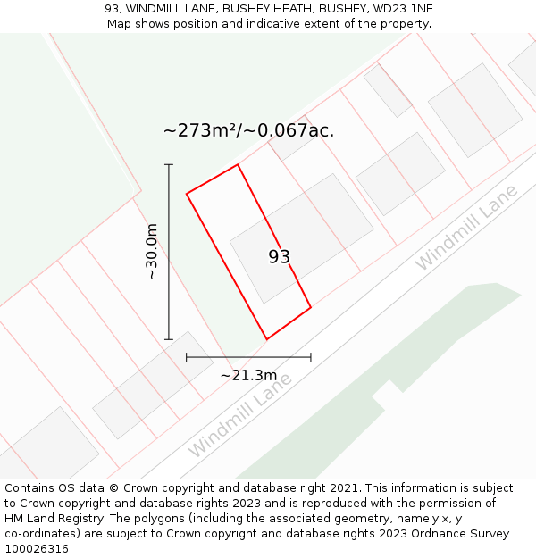 93, WINDMILL LANE, BUSHEY HEATH, BUSHEY, WD23 1NE: Plot and title map