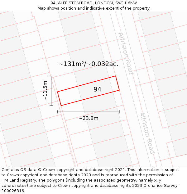 94, ALFRISTON ROAD, LONDON, SW11 6NW: Plot and title map