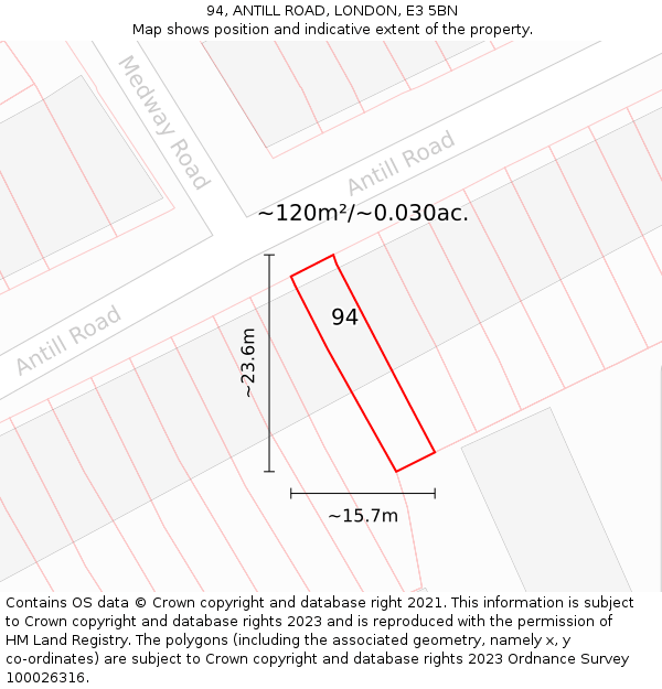 94, ANTILL ROAD, LONDON, E3 5BN: Plot and title map