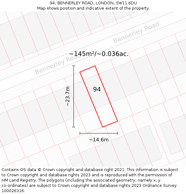 94, BENNERLEY ROAD, LONDON, SW11 6DU: Plot and title map
