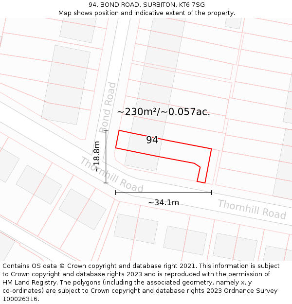 94, BOND ROAD, SURBITON, KT6 7SG: Plot and title map
