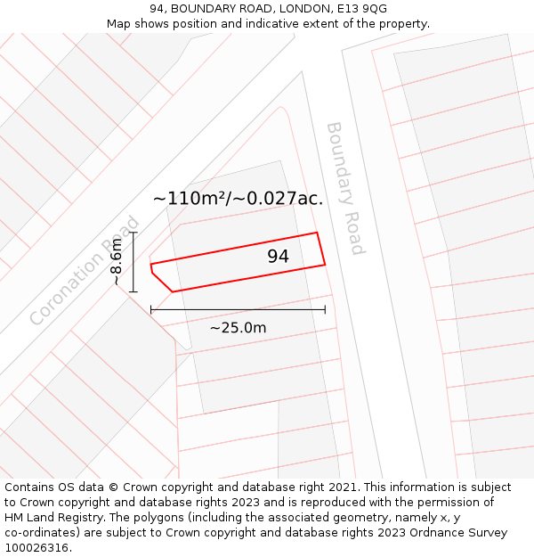 94, BOUNDARY ROAD, LONDON, E13 9QG: Plot and title map