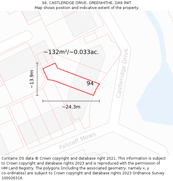 94, CASTLERIDGE DRIVE, GREENHITHE, DA9 9WT: Plot and title map