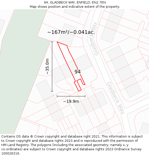 94, GLADBECK WAY, ENFIELD, EN2 7EN: Plot and title map