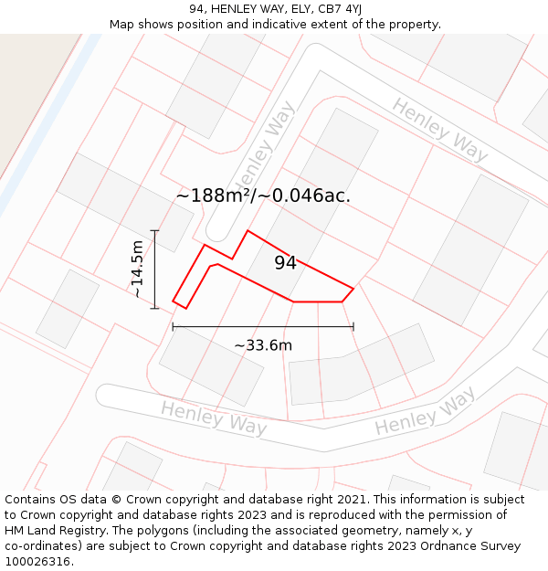 94, HENLEY WAY, ELY, CB7 4YJ: Plot and title map