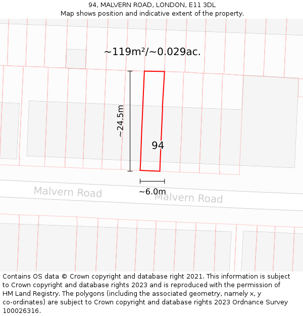 94, MALVERN ROAD, LONDON, E11 3DL: Plot and title map