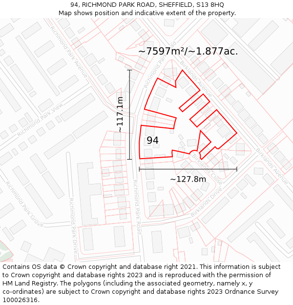 94, RICHMOND PARK ROAD, SHEFFIELD, S13 8HQ: Plot and title map