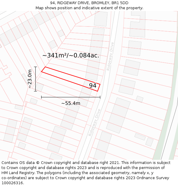 94, RIDGEWAY DRIVE, BROMLEY, BR1 5DD: Plot and title map