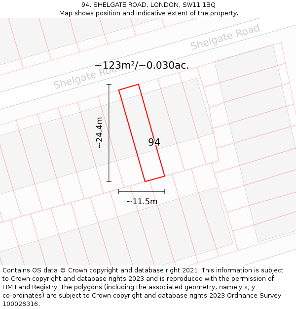 94, SHELGATE ROAD, LONDON, SW11 1BQ: Plot and title map