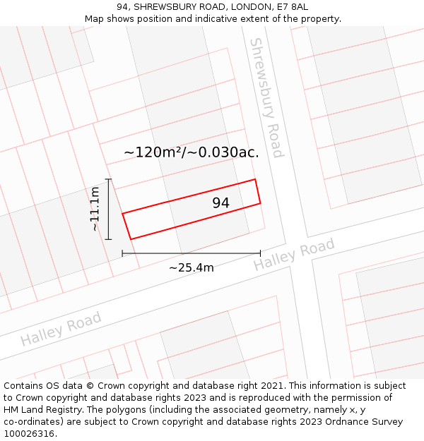 94, SHREWSBURY ROAD, LONDON, E7 8AL: Plot and title map