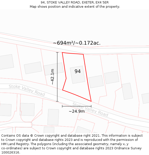 94, STOKE VALLEY ROAD, EXETER, EX4 5ER: Plot and title map