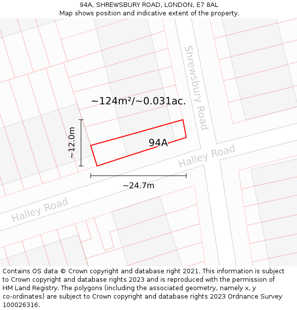 94A, SHREWSBURY ROAD, LONDON, E7 8AL: Plot and title map