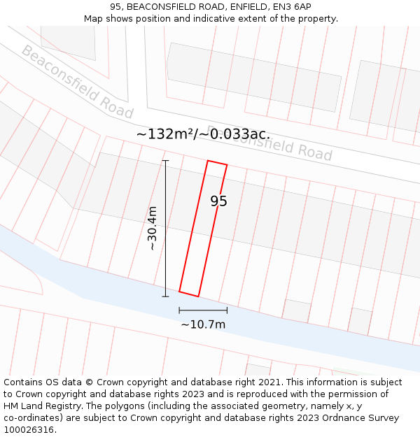 95, BEACONSFIELD ROAD, ENFIELD, EN3 6AP: Plot and title map