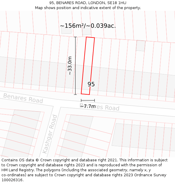 95, BENARES ROAD, LONDON, SE18 1HU: Plot and title map