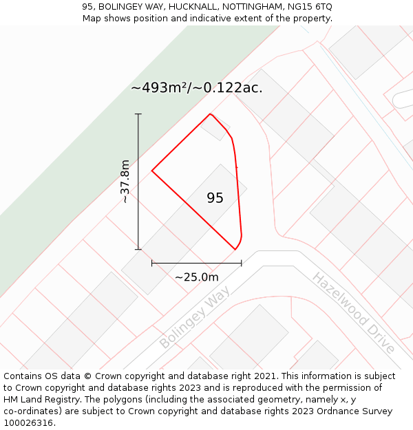 95, BOLINGEY WAY, HUCKNALL, NOTTINGHAM, NG15 6TQ: Plot and title map