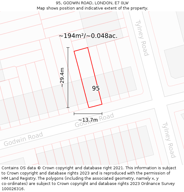95, GODWIN ROAD, LONDON, E7 0LW: Plot and title map