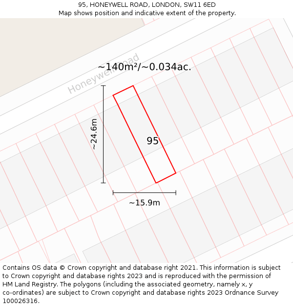 95, HONEYWELL ROAD, LONDON, SW11 6ED: Plot and title map