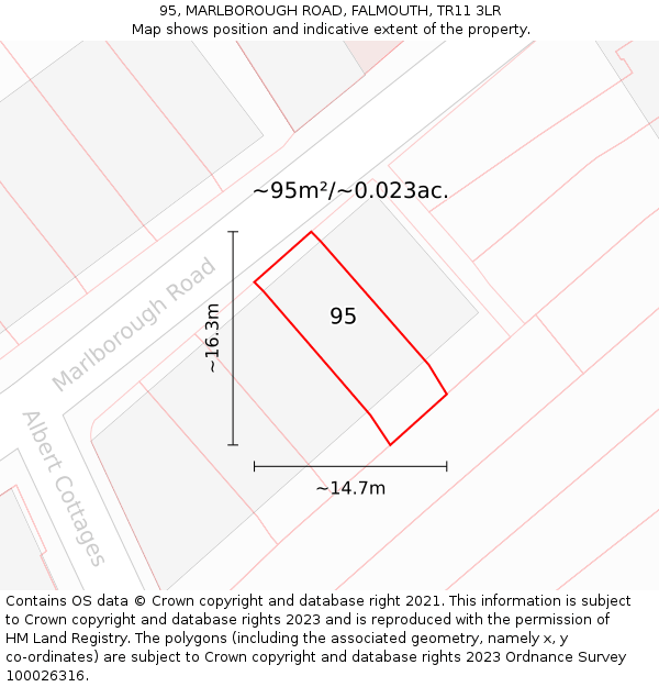 95, MARLBOROUGH ROAD, FALMOUTH, TR11 3LR: Plot and title map