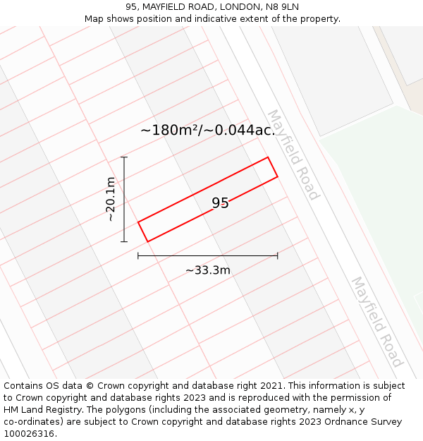95, MAYFIELD ROAD, LONDON, N8 9LN: Plot and title map