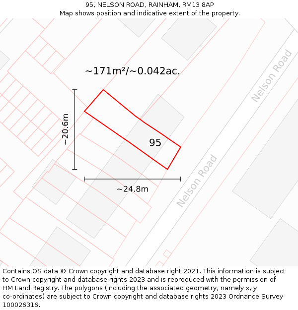 95, NELSON ROAD, RAINHAM, RM13 8AP: Plot and title map