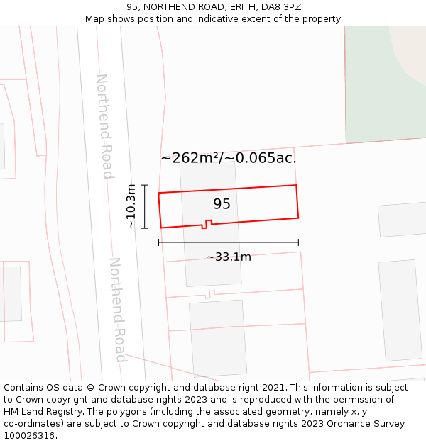 95, NORTHEND ROAD, ERITH, DA8 3PZ: Plot and title map