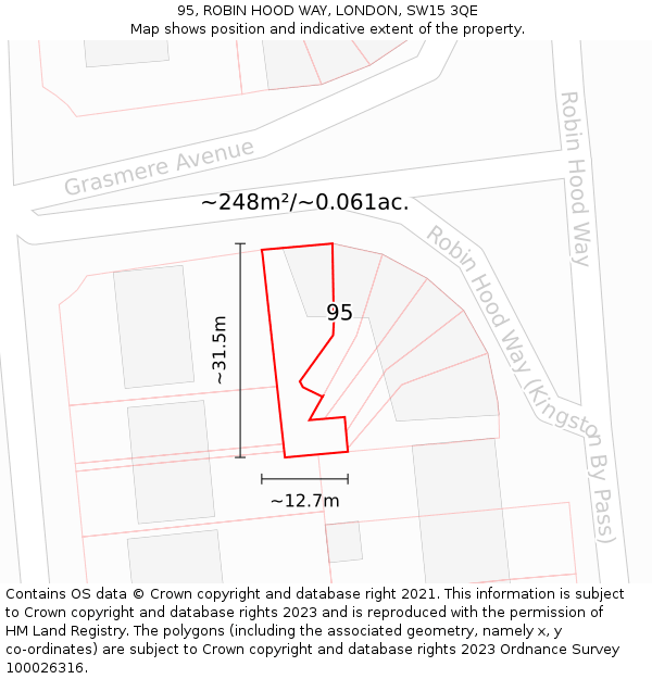 95, ROBIN HOOD WAY, LONDON, SW15 3QE: Plot and title map